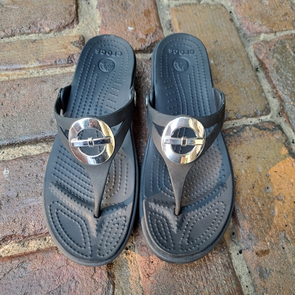 Crocs Black and Silver Sandals - Picture 1 of 5